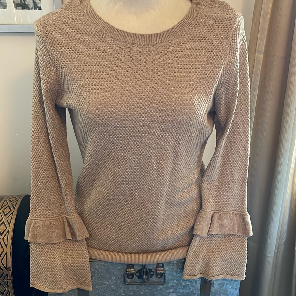 Michael Kors gold thread peplum sleeve sweater size small